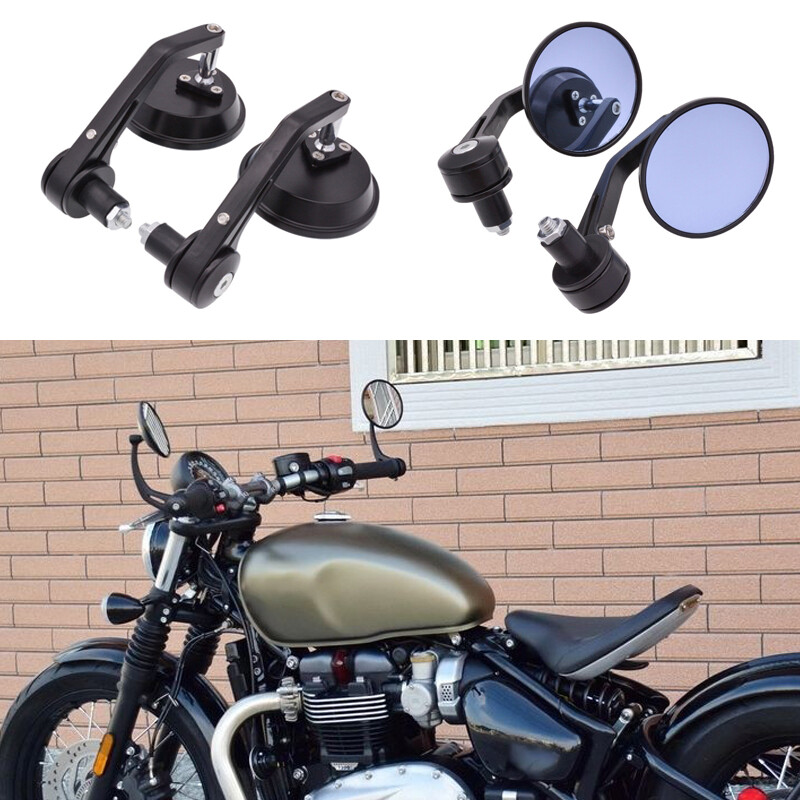 Motorcycle Round Black 7/8″ Bar End Mirrors For Triumph Bonneville Bobber / T100