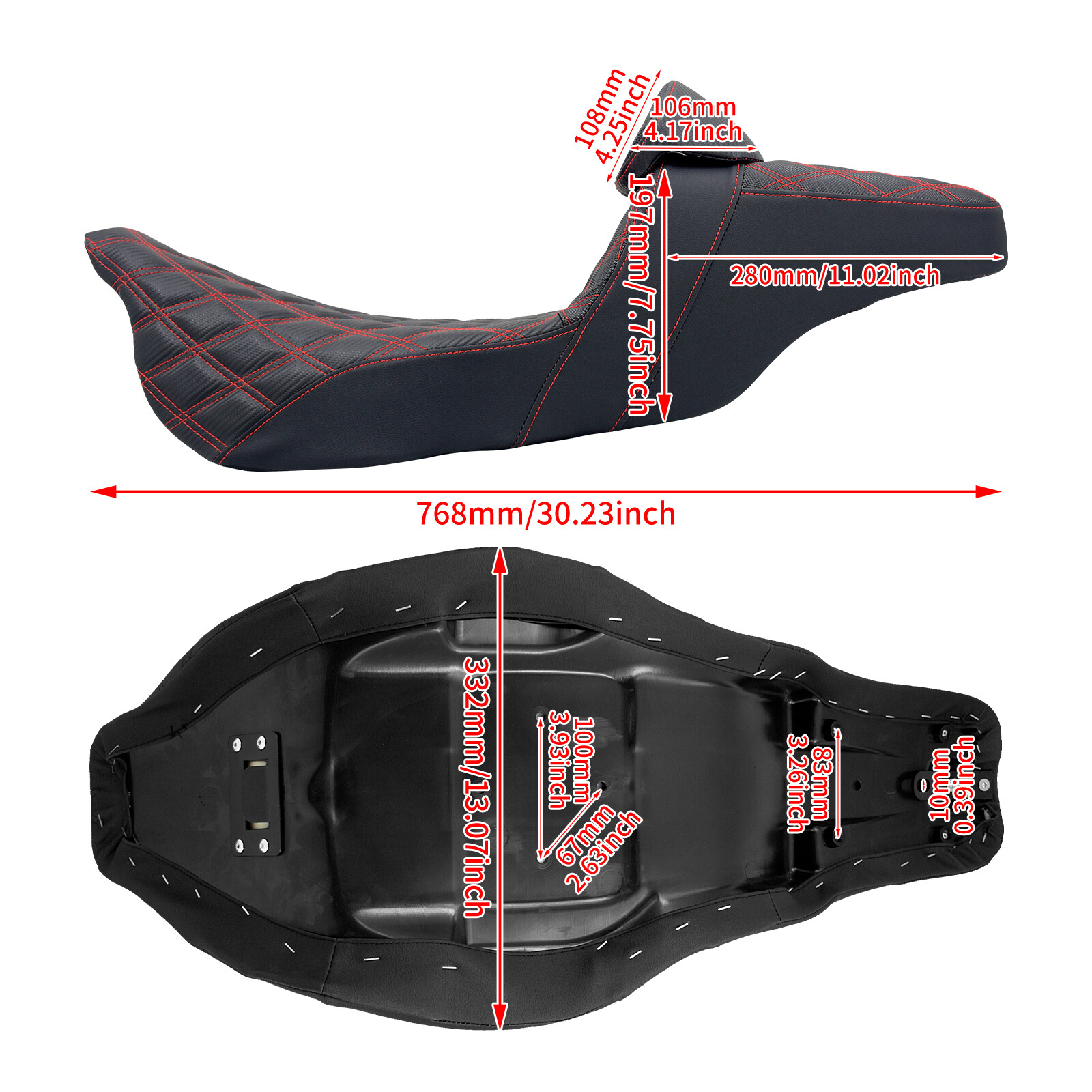 2 Up Seat w/ Driver Backrest Red Line For Harley Electra Road Street Glide 09-23
