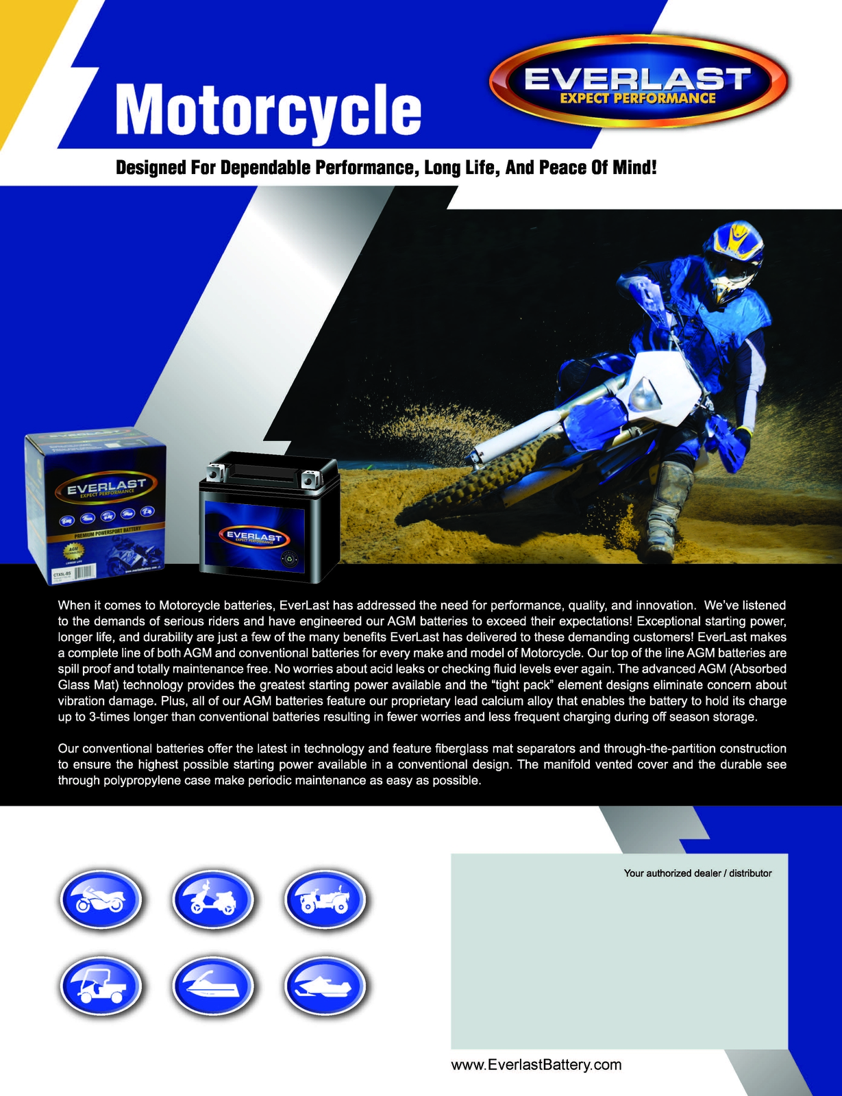EVERLAST CTX4L-BS 12V AGM Battery – Maintenance-Free Battery with Acid Bottle