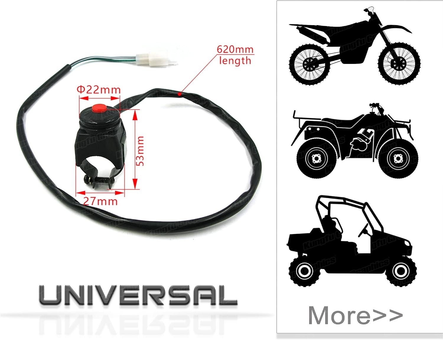 Handlebar Engine Kill Switch Universal Motorcycle ATV UTV Red ButtonColor: Red