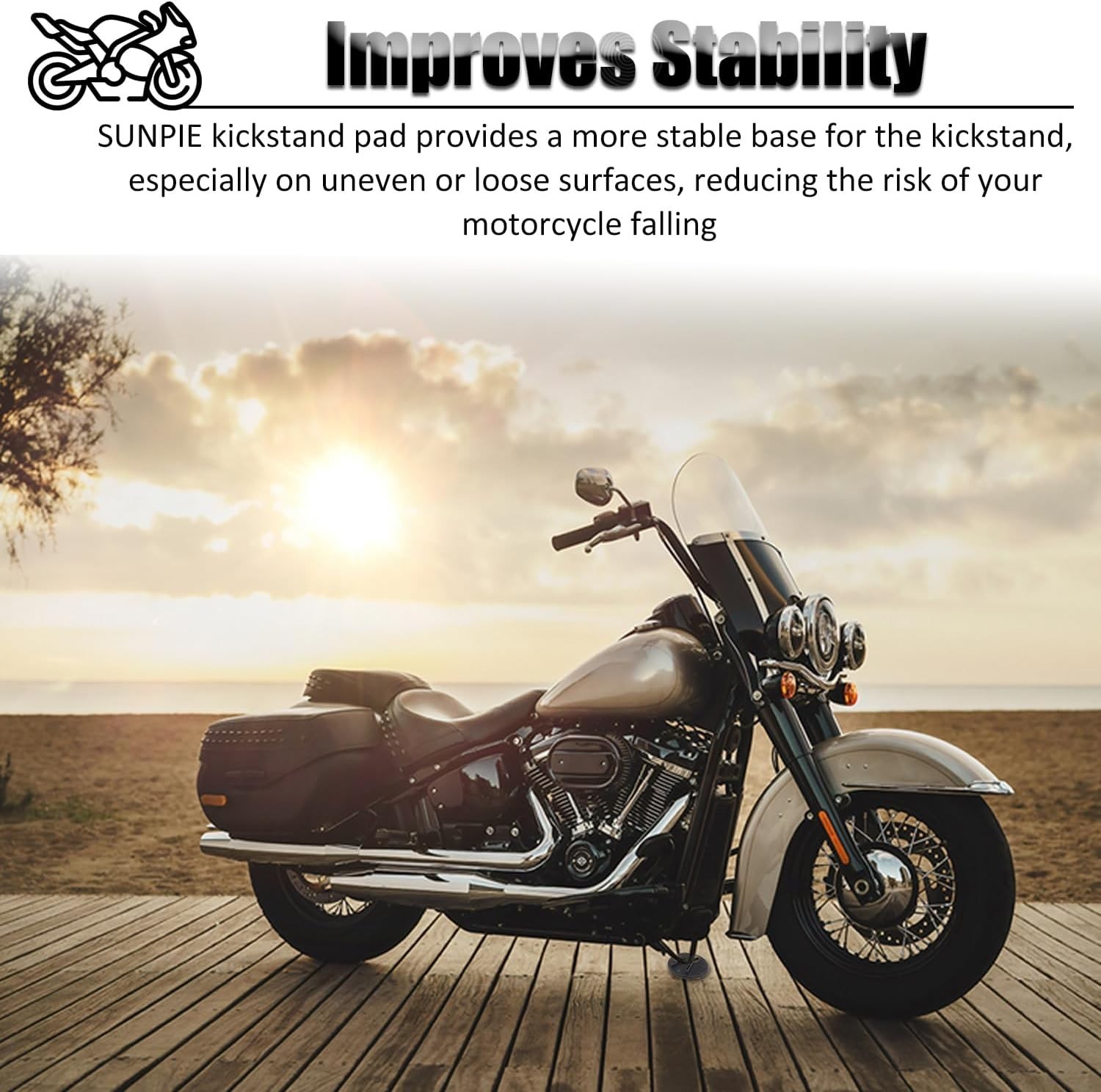 SUNPIE Motorcycle Kickstand Pad Stand Support Plate Black for All Motorcycle
