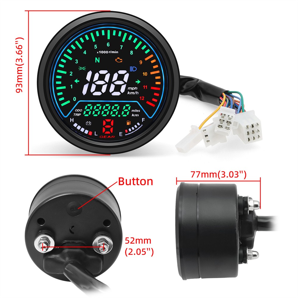 LCD Digital Motorcycle Speedometer Tachometer Odometer Gauge MPH KM/H Universal