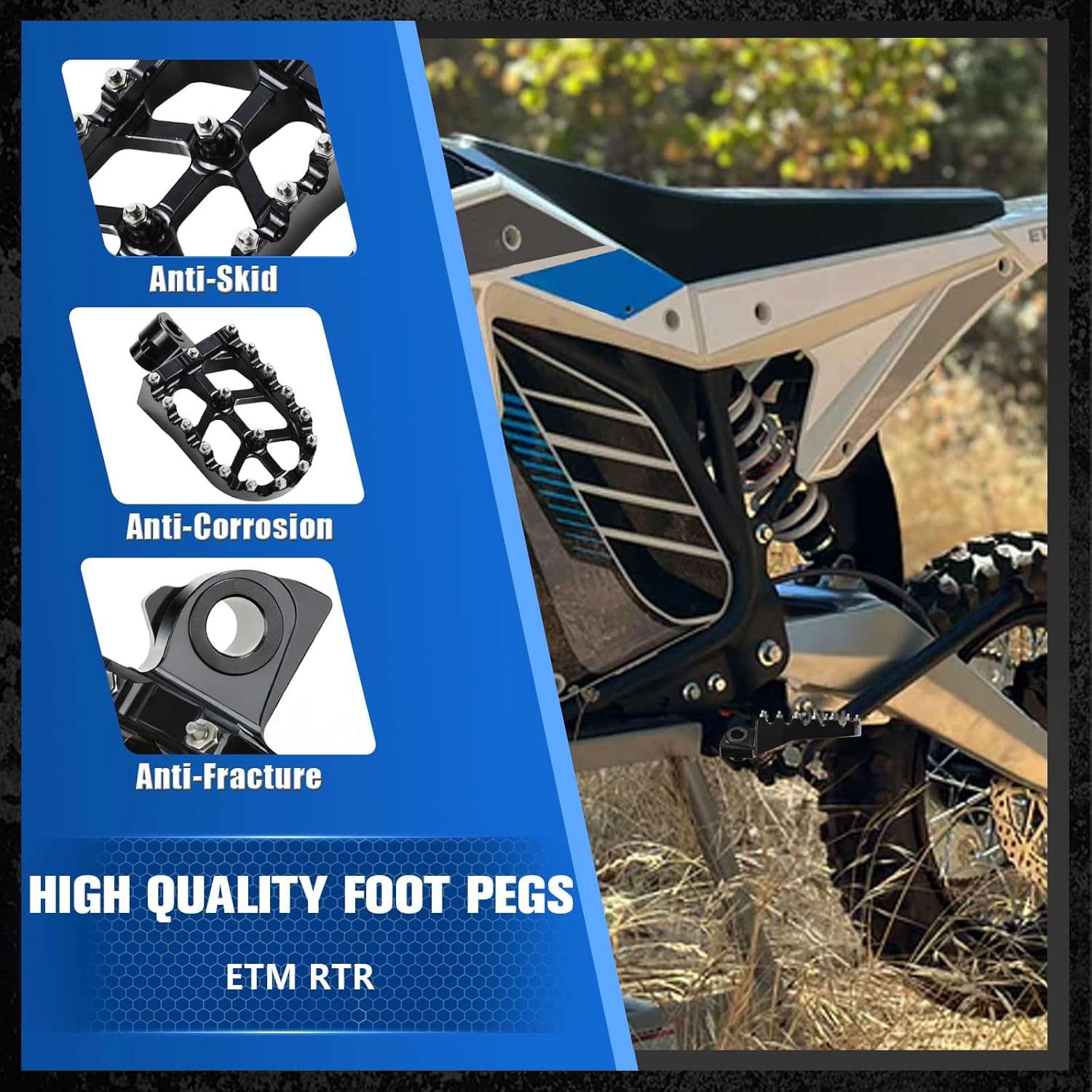 Electric Dirt Bike Foot Pegs Rest Pedal for ETM RTR/Lite – Wider Anti-Skid Black