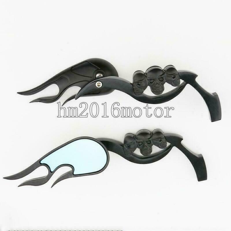 Black Skull Rearview Side Mirrors For Harley Cruiser Bobber Chopper Dyna Softail
