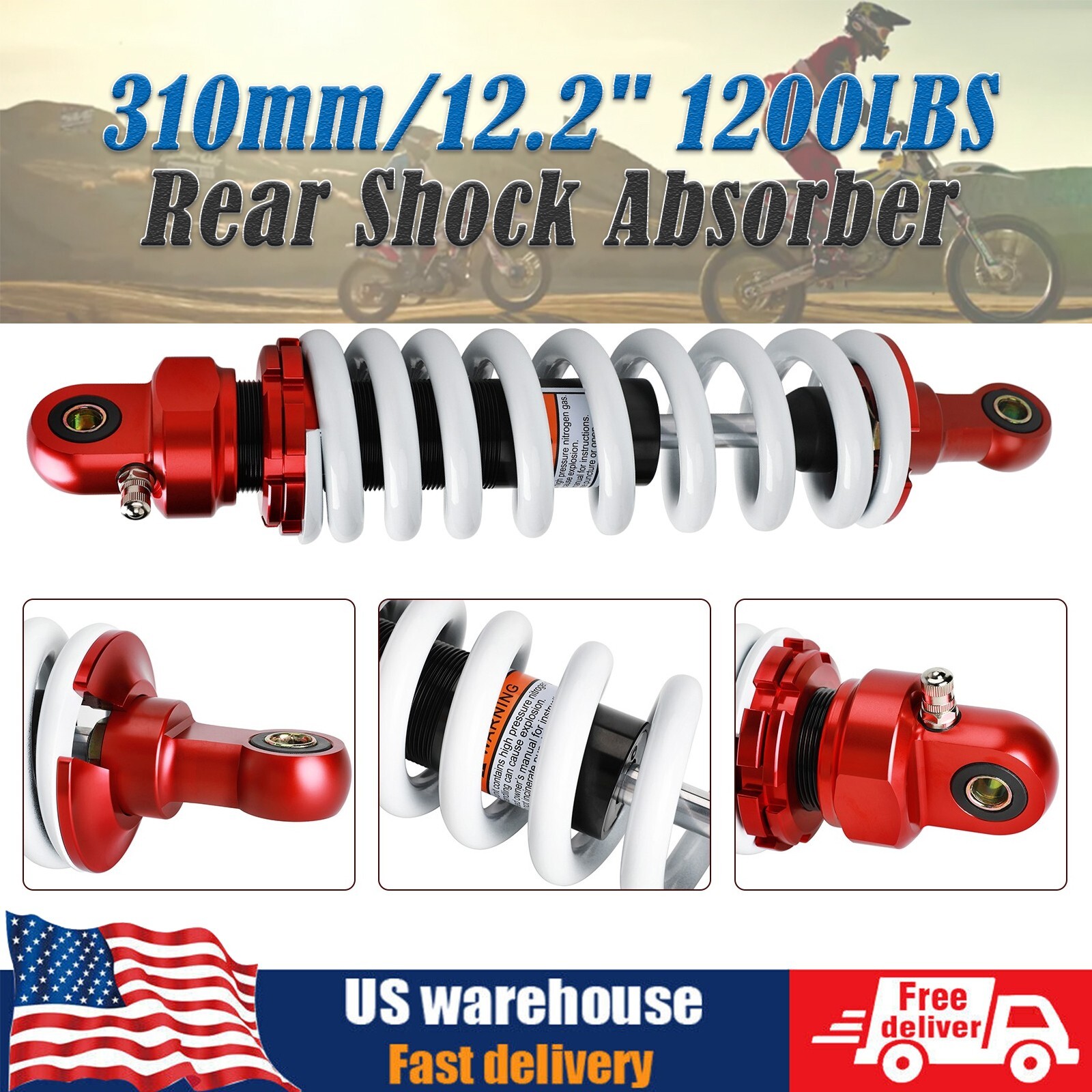 310mm 12.2″ 1200LBS Rear Shock Absorber Adjustable For Dirt Pit Bikes ATV Buggy