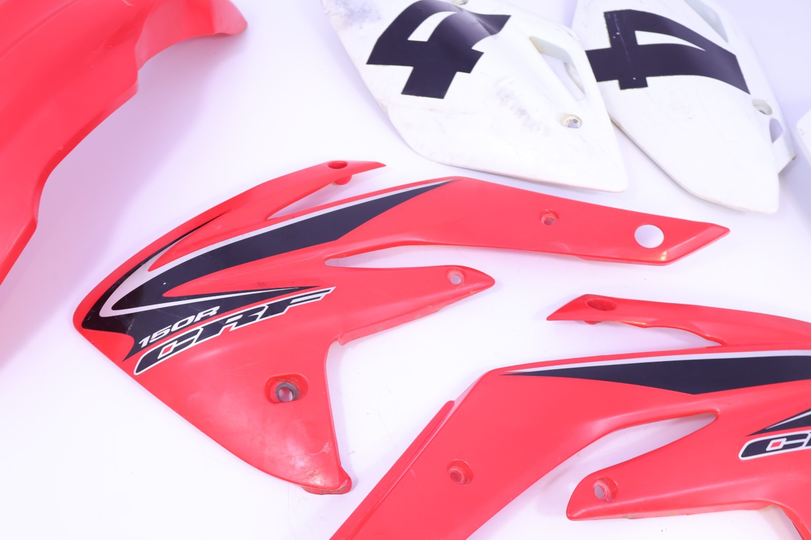 07-26 Honda CRF 150RB Plastics Front Fender Side Shrouds panels Plates