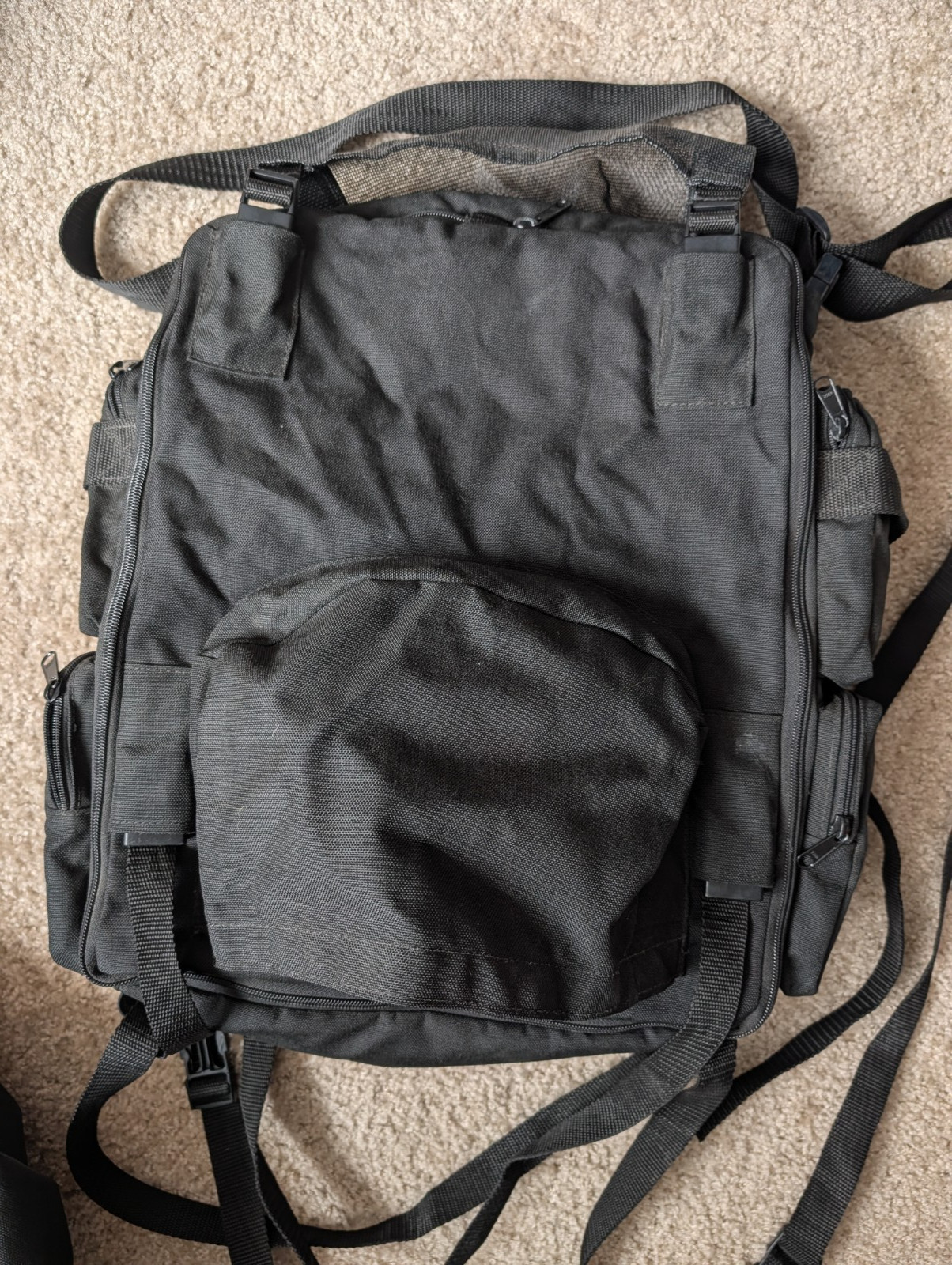 T-BAGS Expandable Black Canvas Motorcycle Travel Bags +Top Roll Bag + Bungee Net