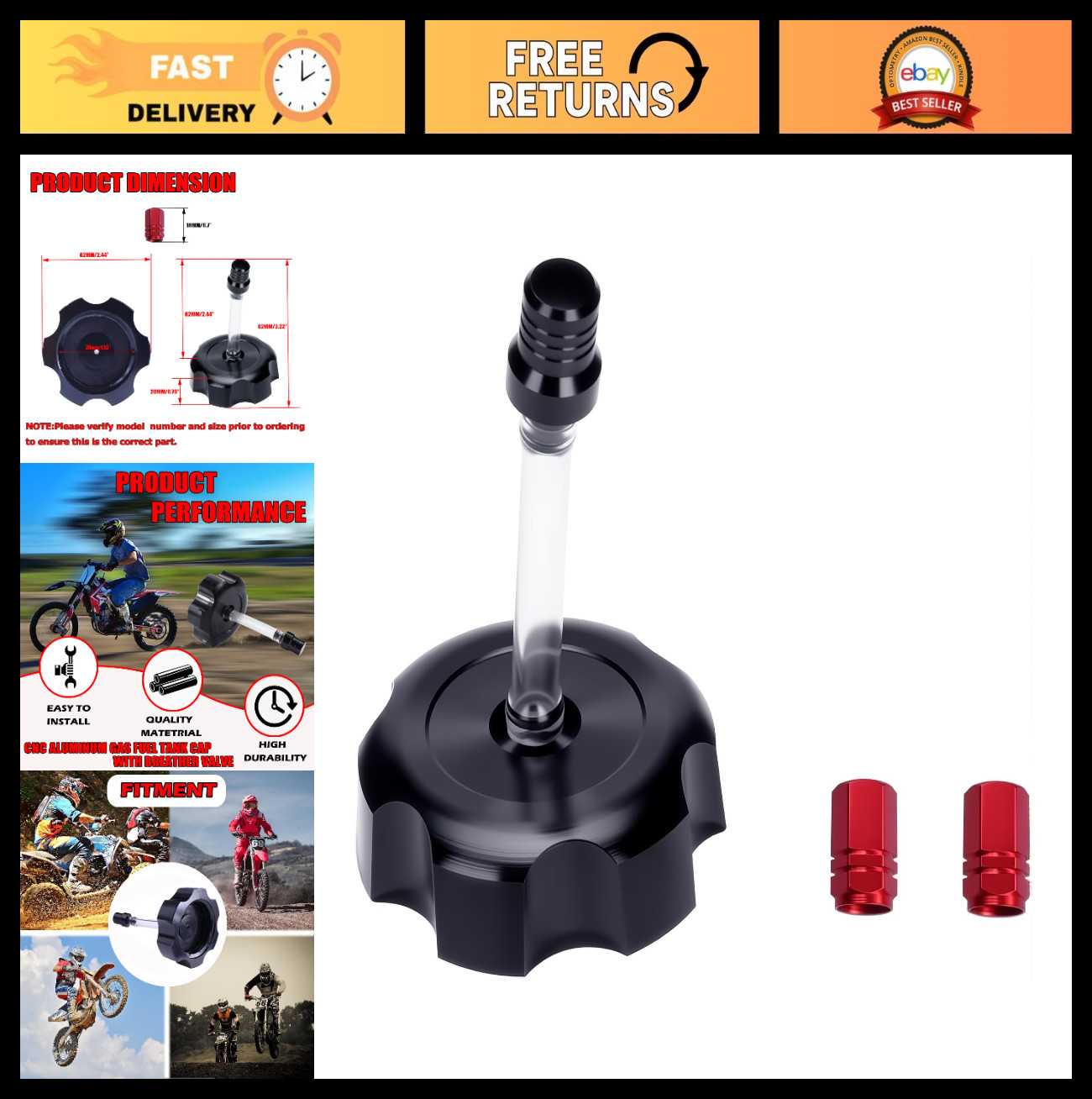 40mm CNC Gas Fuel Tank Cap with Vent Breather Tube – Motorcycle/ATV Accessory