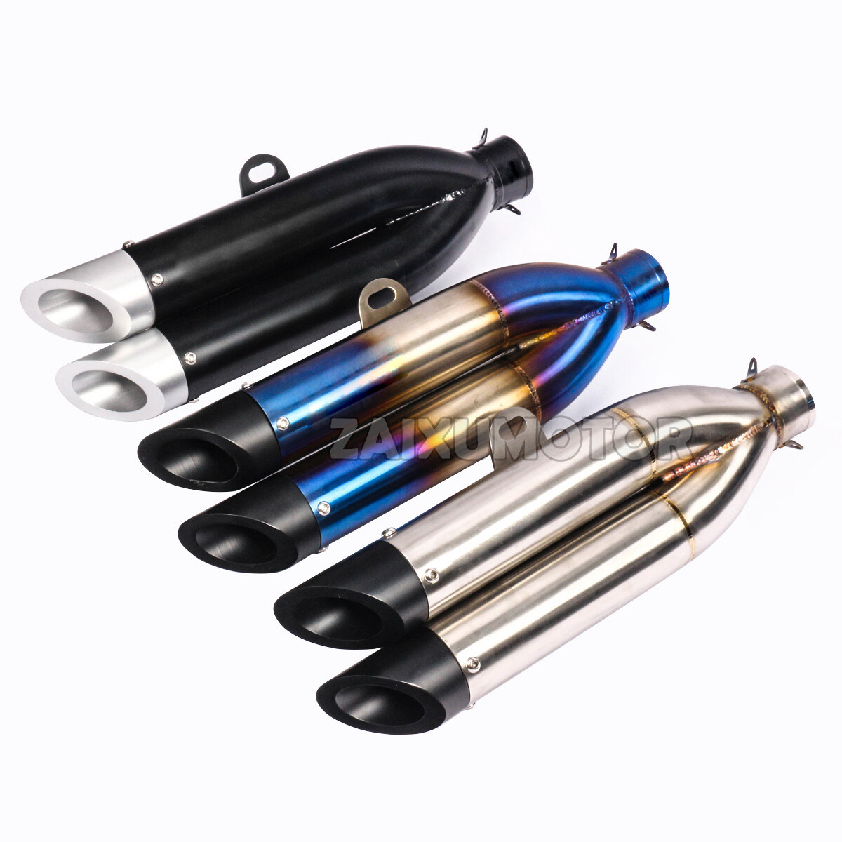 51mm Motorcycle Dual-outlet Muffler Slip On Exhaust Pipe Escape 420mm 16.5″