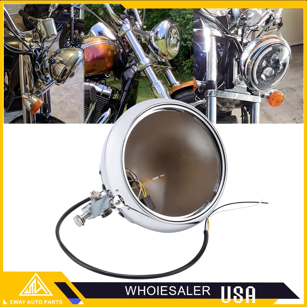 7″ Round Headlight Housing Shell Lamp Bulb Bucket Fit For Harley Softail 1986-11