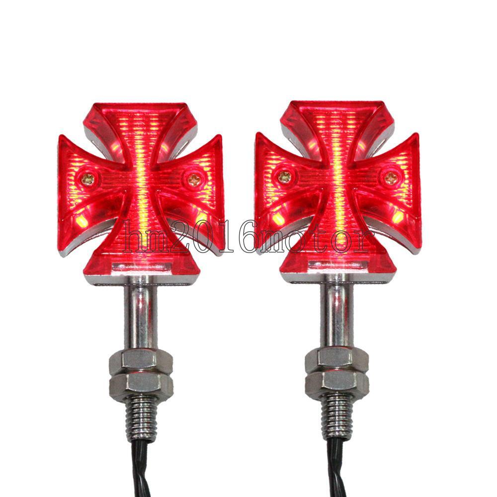 2x 2″ aluminum& plastic Mini Cross LED Red Light For Harley Sportster XL1200 883