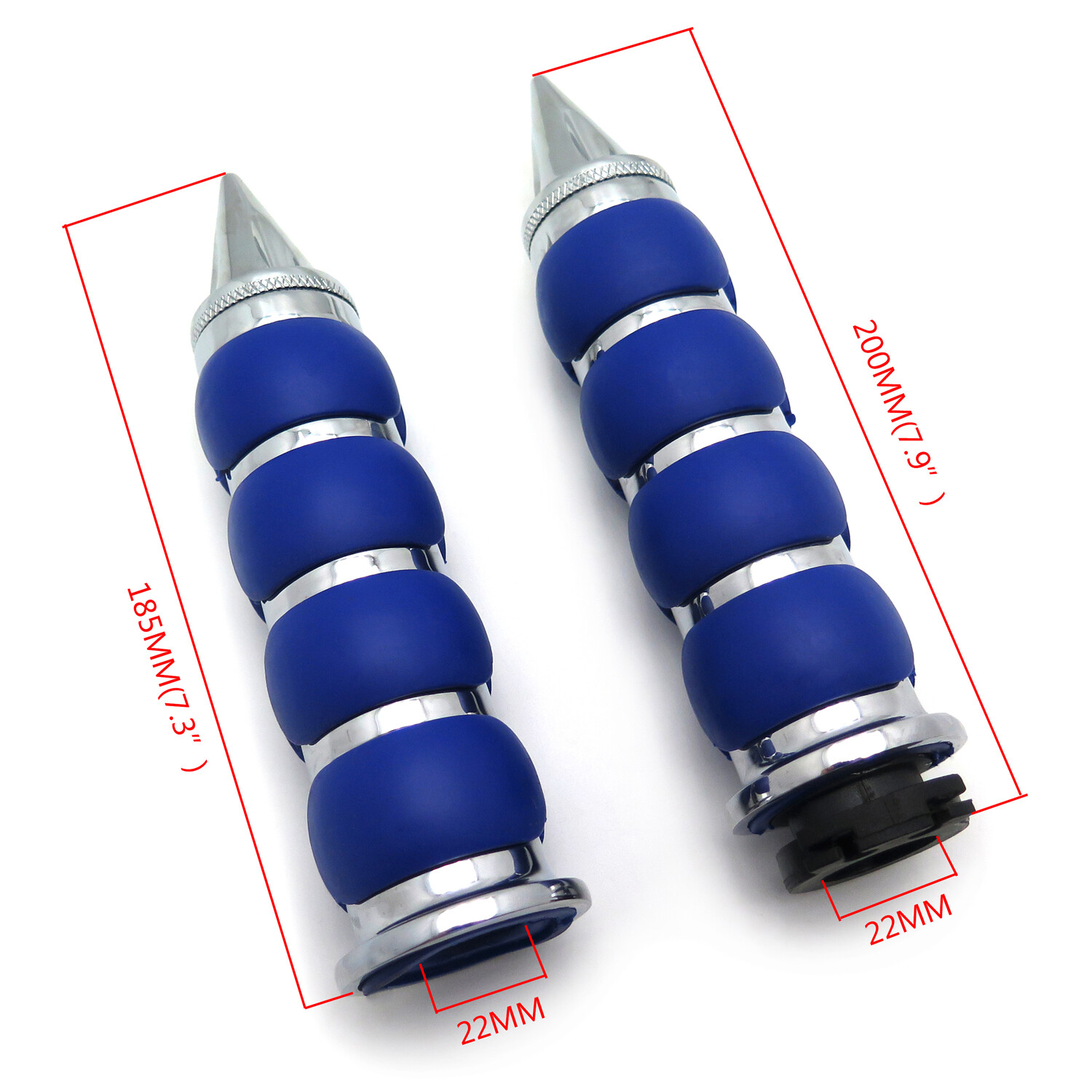 Chrome Blue Rubber 7/8″ 22mm Handlebar Grip For Suzuki Kawasaki Yamaha Honda