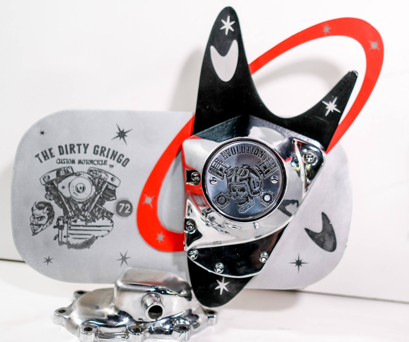 Polished Aluminum Skull Evo Evolution Points Timing Cover for Harley Davidson