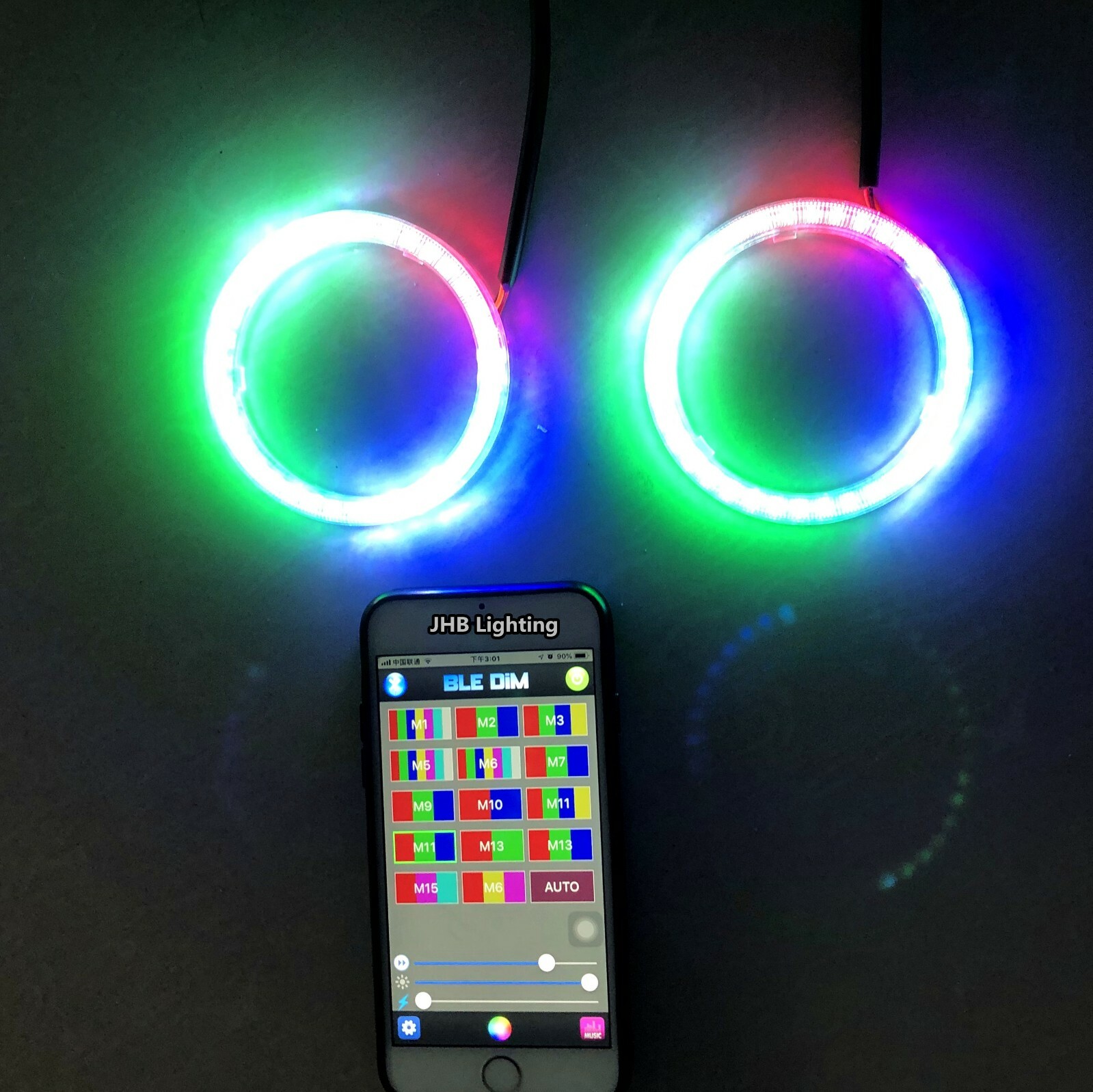 JHB Pair 70MM IP68 Bluetooth+ Remote Chasing Flowing LED Halo Full Rings Lights