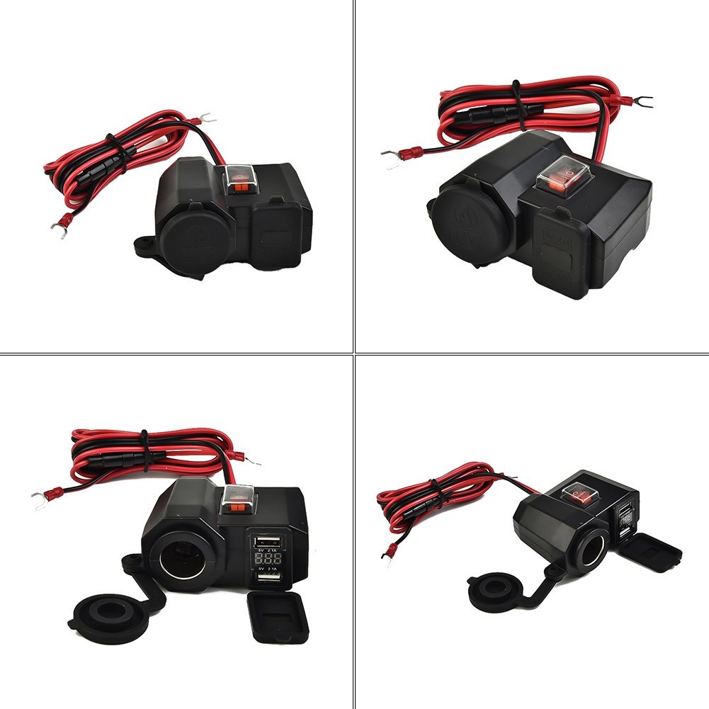 Motorcycle USB Charger Outlet Voltmeter Switch Plastic Metal 12V Accessories