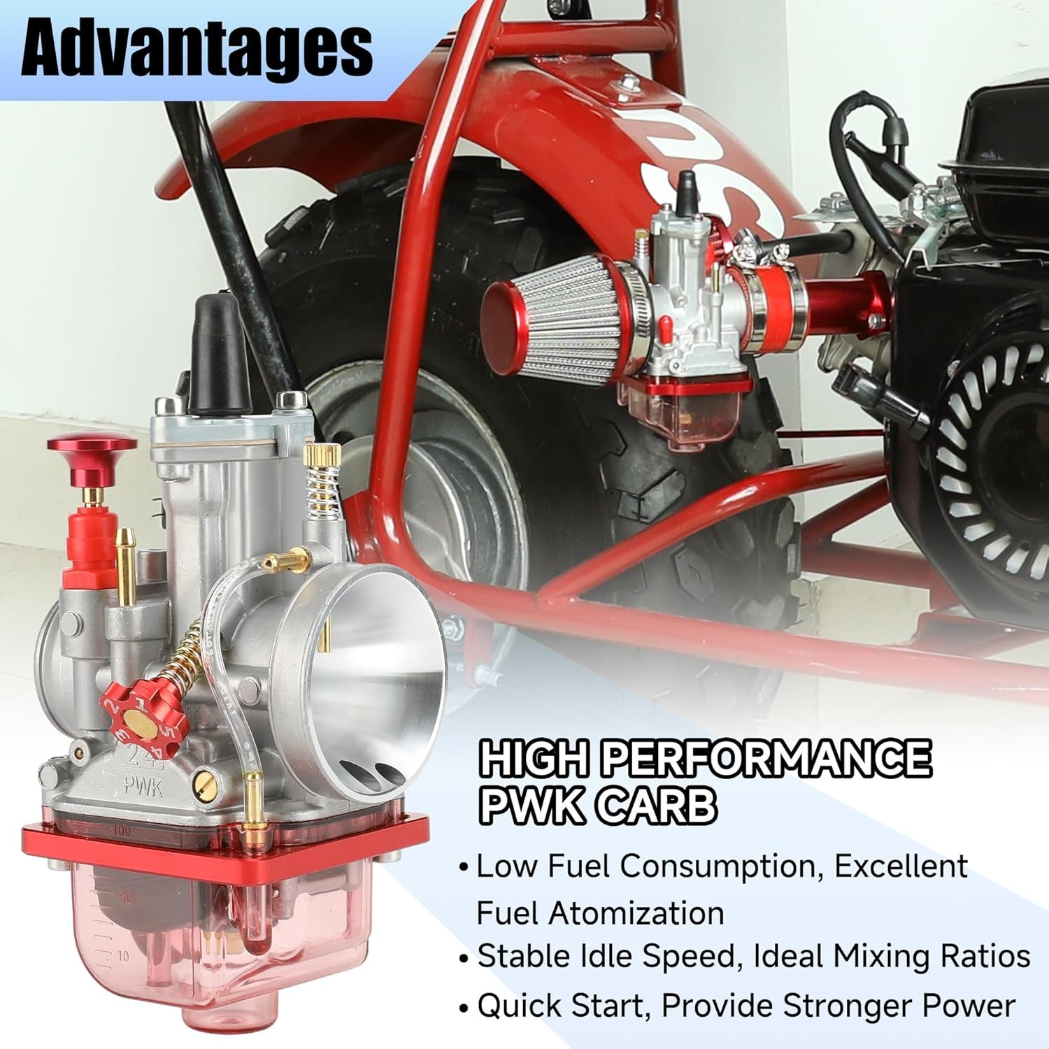 Red PWK 24mm Carburetor Intake Manifold Kit For BT200X GX160 Predator 212cc