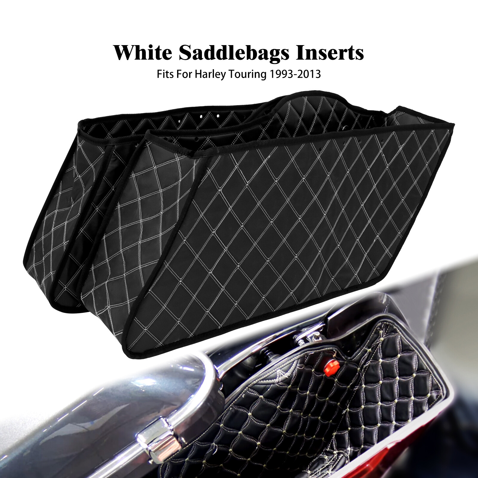 4″ Saddlebag Inner Liner Bag White Stitching Insert Lining Fit For Touring 93-13