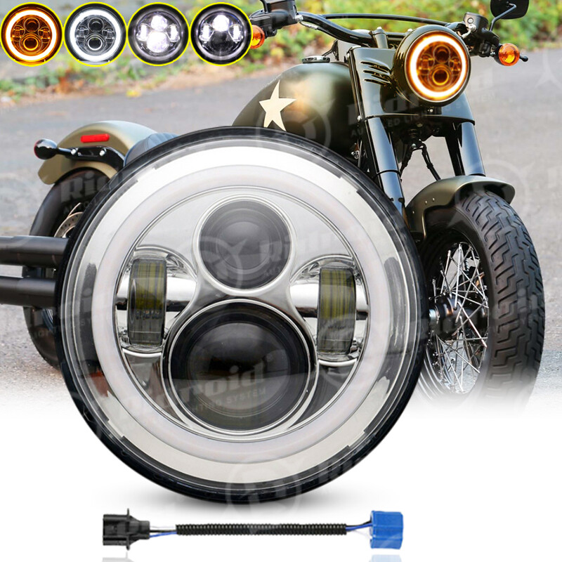 Chrome 7″ Inch LED Headlight Hi/Lo DRL Halo for Harley-Davidson Softail Slim FLS