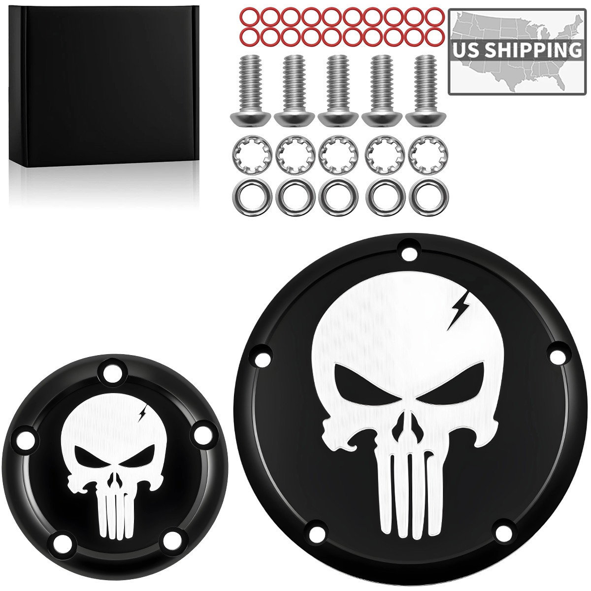 Black Skull Derby Timing Timer Cover For Harley Dyna Electra Road Glide Softail