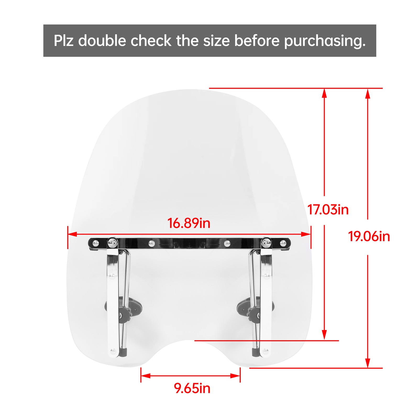 19″x17″Large Clear Motorcycle Windshield Universal Fit 7/8” 1” 1.25″ Handlebar
