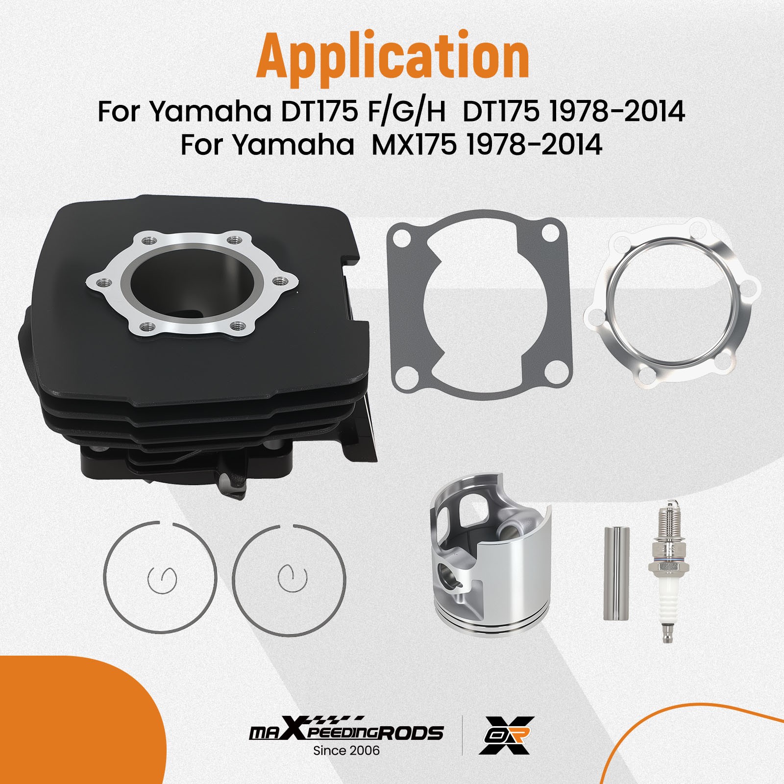 Cylinder 66mm Piston Top End Rebuild Kit for Yamaha DT175 MX175 1978-1981