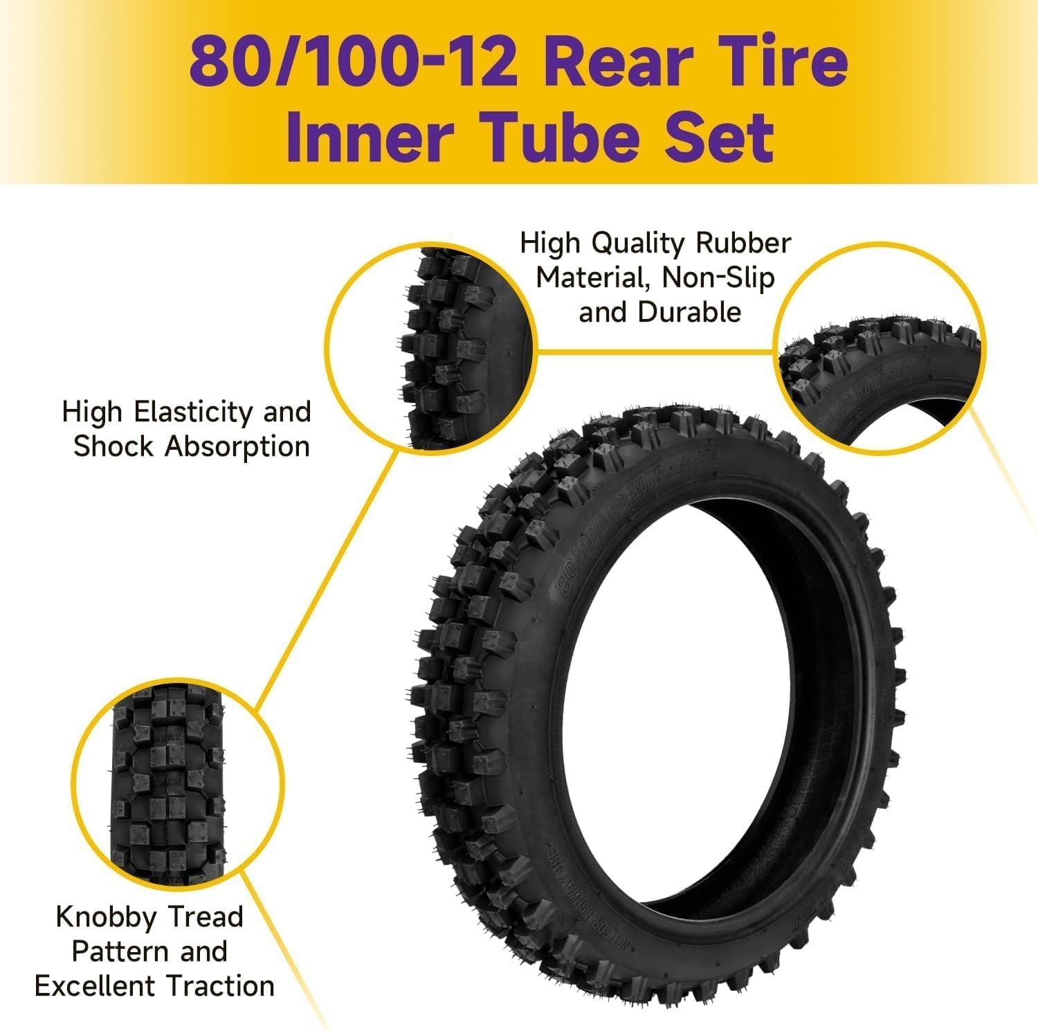 3.00-12 80/100-12 Rear Tire with Inner Tube Set For Pit Bike KLX110 DRZ110 CRF70