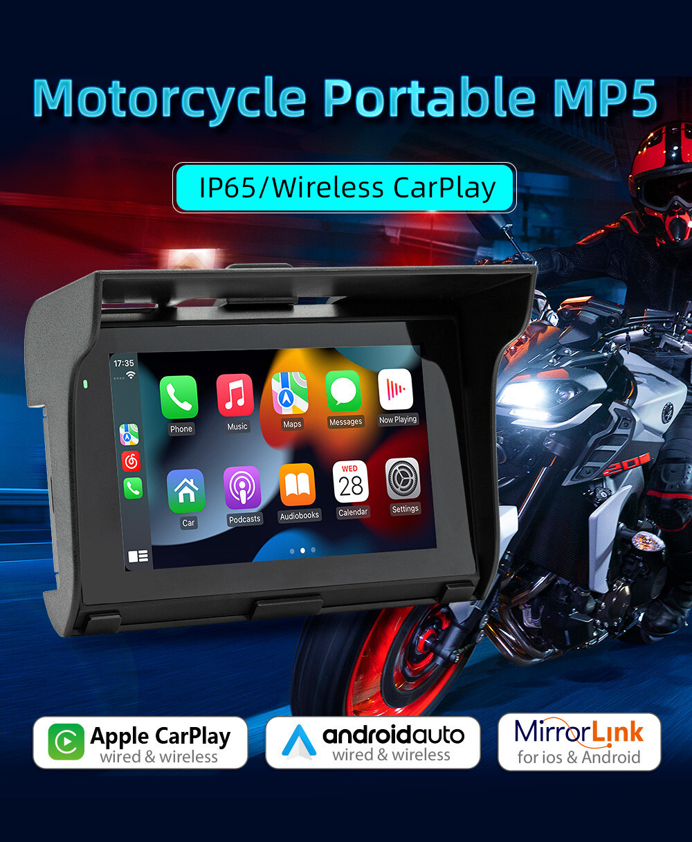 Wireless For APPLE Carplay Android Auto Motorcycle GPS Navigator 5in Navigation