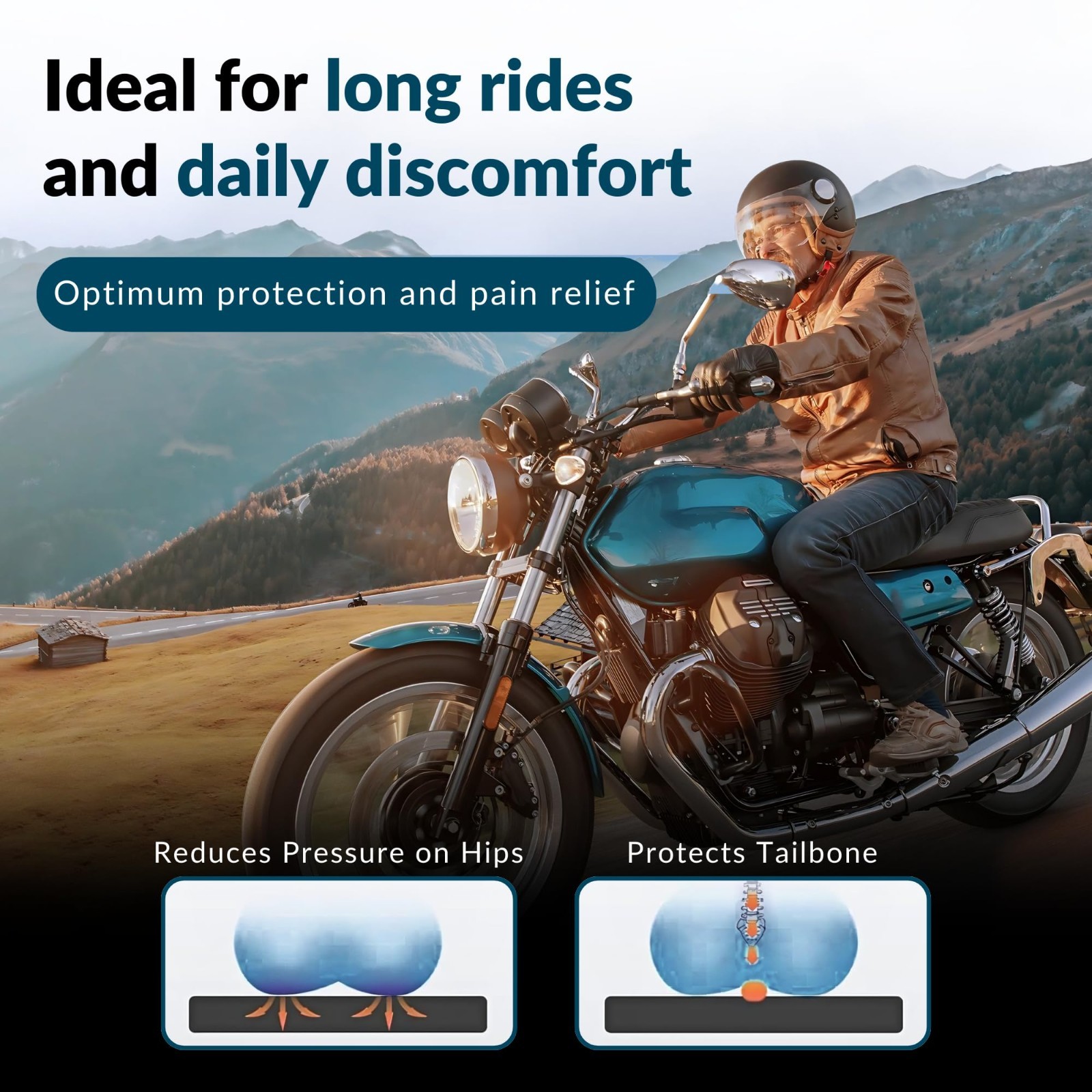 Foldable Motorcycle Gel Seat Cushion, Large 3D Breathable Pad for Long Rides