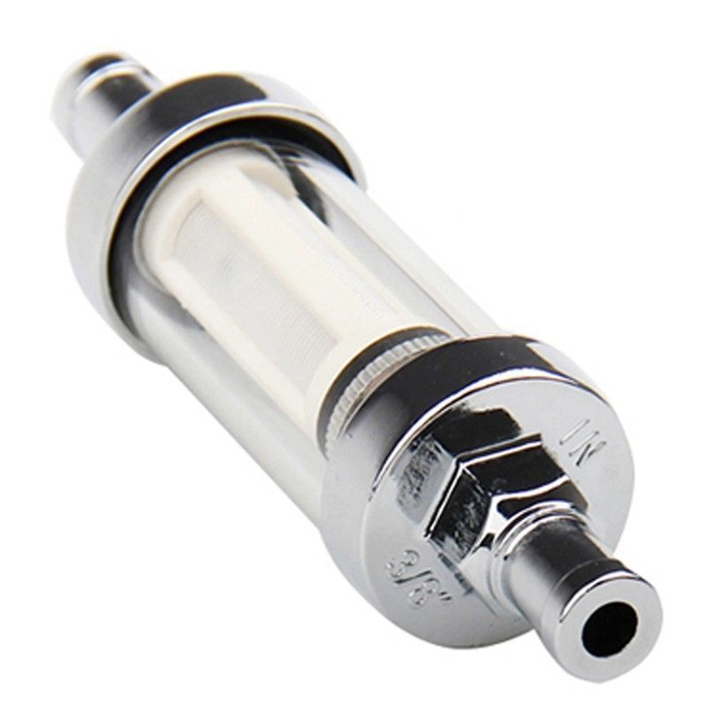 2PCS 9748 Universal Fuel Filter ​Clear View Inline 3/8″ Chrome Hose Barb Petrol