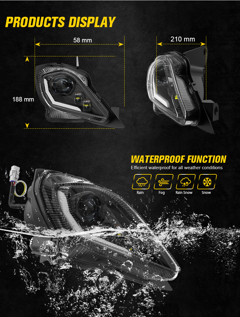 LED Headlights DRL Turn Signal for 2006-23 Yamaha ATV Raptor 700 YFZ 450R 450X