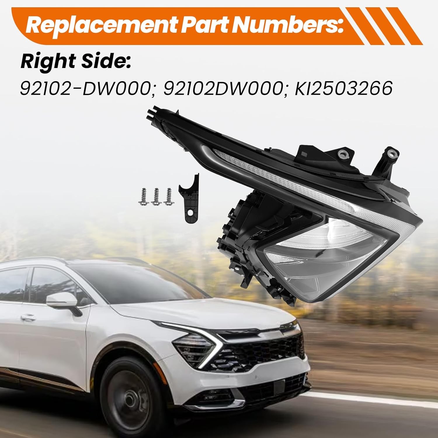 Passenger Side RH LED Headlight For 2022-2024 Kia Sportage SX EX LX 92102DW000