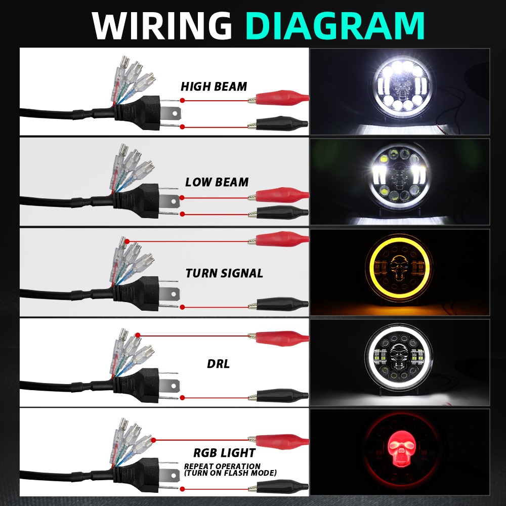 7″ RGB Round Motorcycle LED Headlight Hi/Lo Beam Turn Signal DRL Lamp For Motor