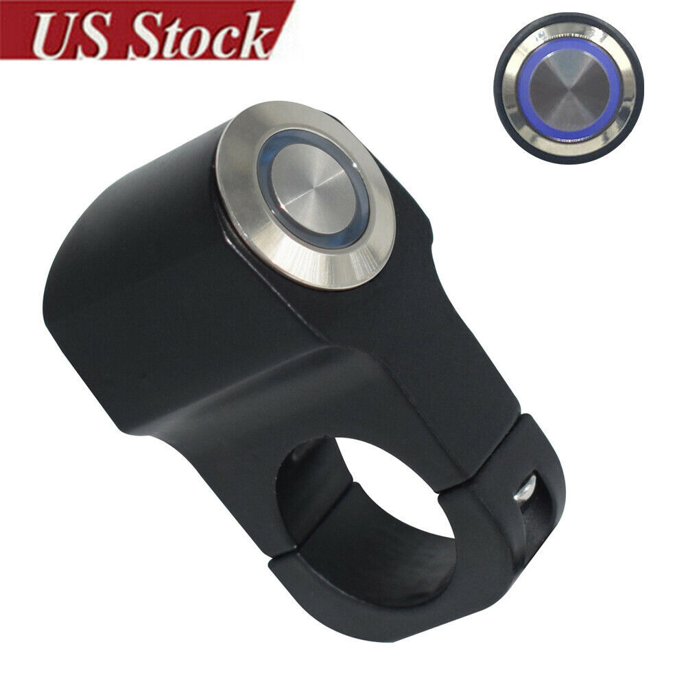 7/8″ Blue Light Motorcycle Switches Handlebar Mount Horn Start Switch Button 12V