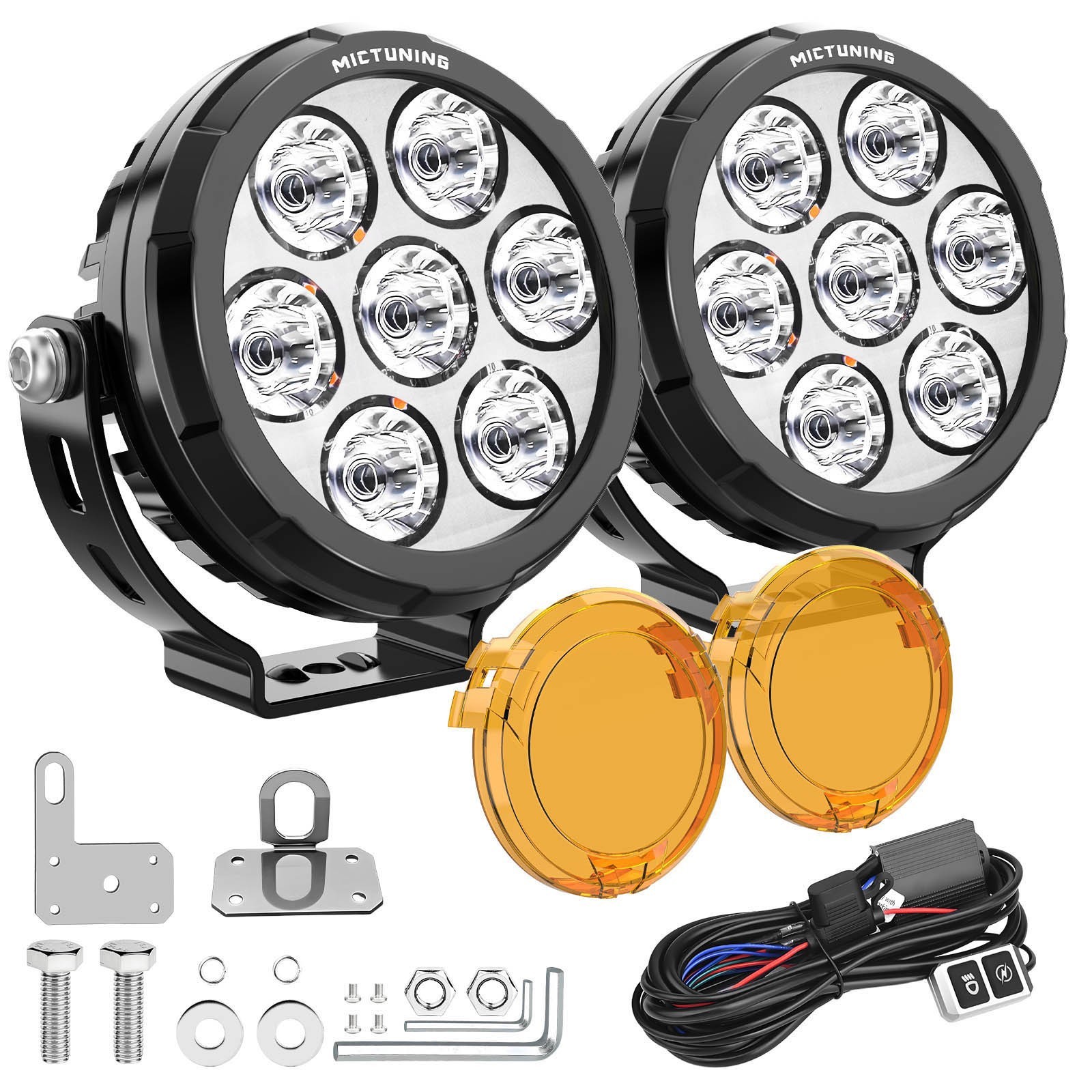 120W 13650LM LED Motorcycle Driving Fog Spot Lights Auxiliary Lamp White+Amber