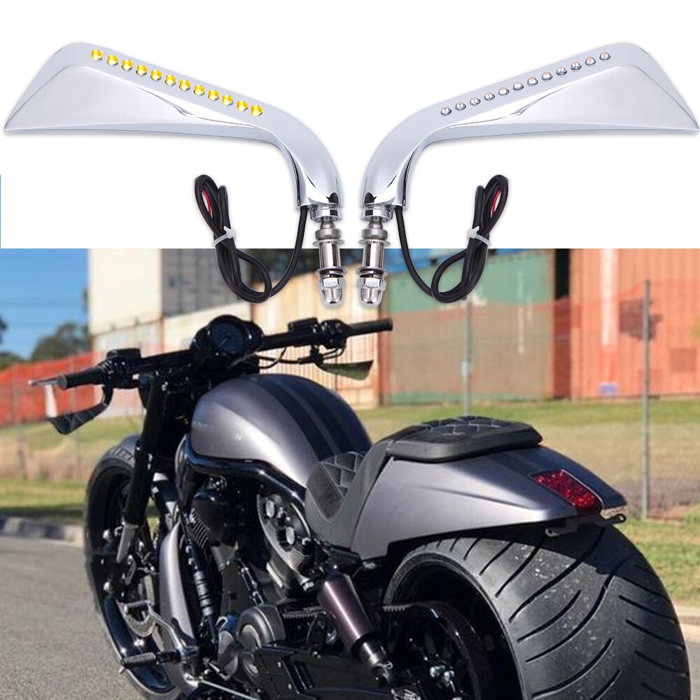 Left & Right Motorcycle Rearview Mirrors w/ LED Turn Signal for Harley Davidson