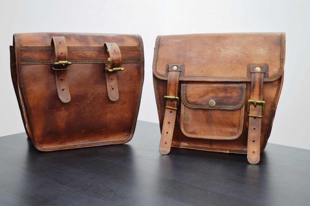 Motorcycle Side Pouch Brown Leather Side Pouch Saddle bags Panniers 2bags