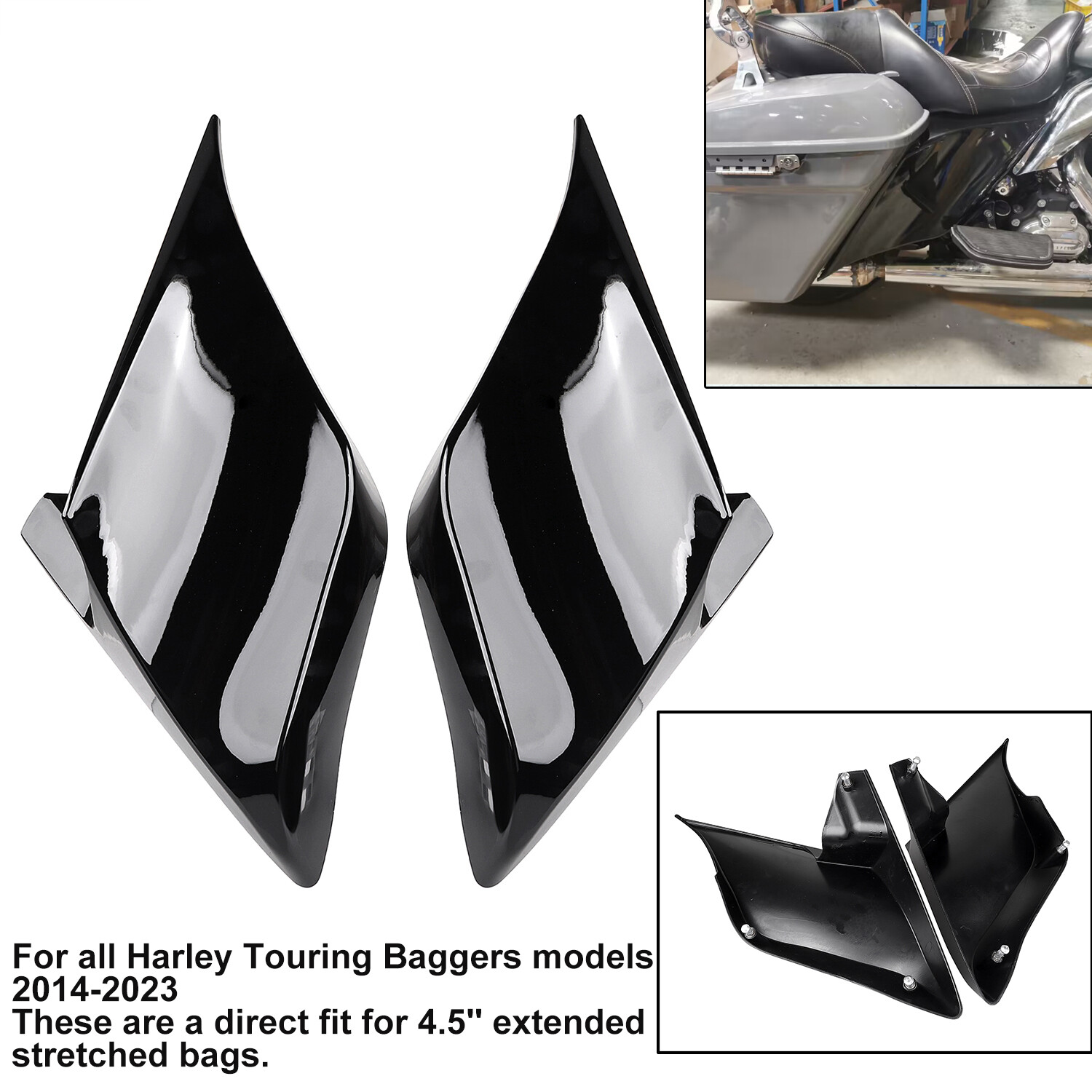 Stretched Extended Side Cover Panel For Harley Street Road Glide 14+ Vivid Black