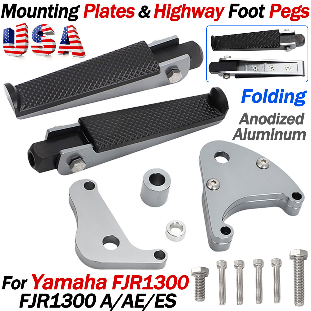 For Yamaha FJR1300 Folding Highway Foot Pegs Footrest & Mounting Plates Aluminum