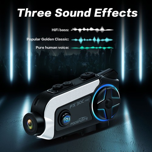 BT Fodsports FX30C Pro Motorcycle Intercom Bluetooth 5.4 Helmet Headset 1080P FM