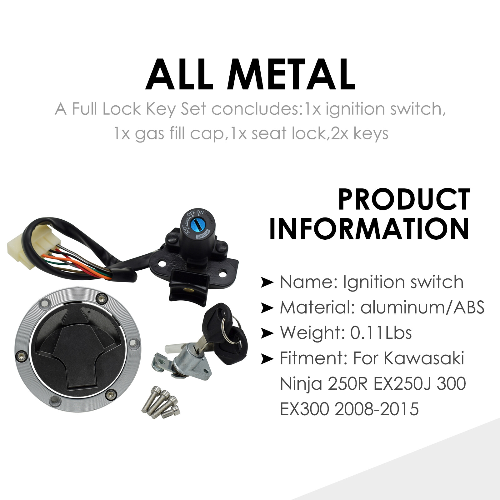 For Kawasaki Ninja 250R 300 2008-2015 Ignition Switch Lock Gas Cap Seat Lock Set