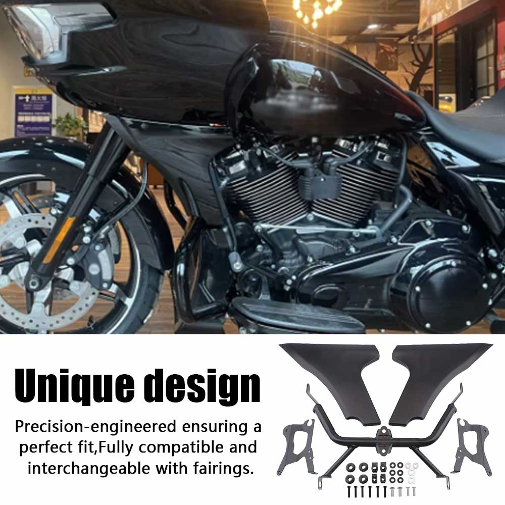 Black Side Fairing Panel +Metal Bracket For Harley Road Glide CVO Limited 23-Up
