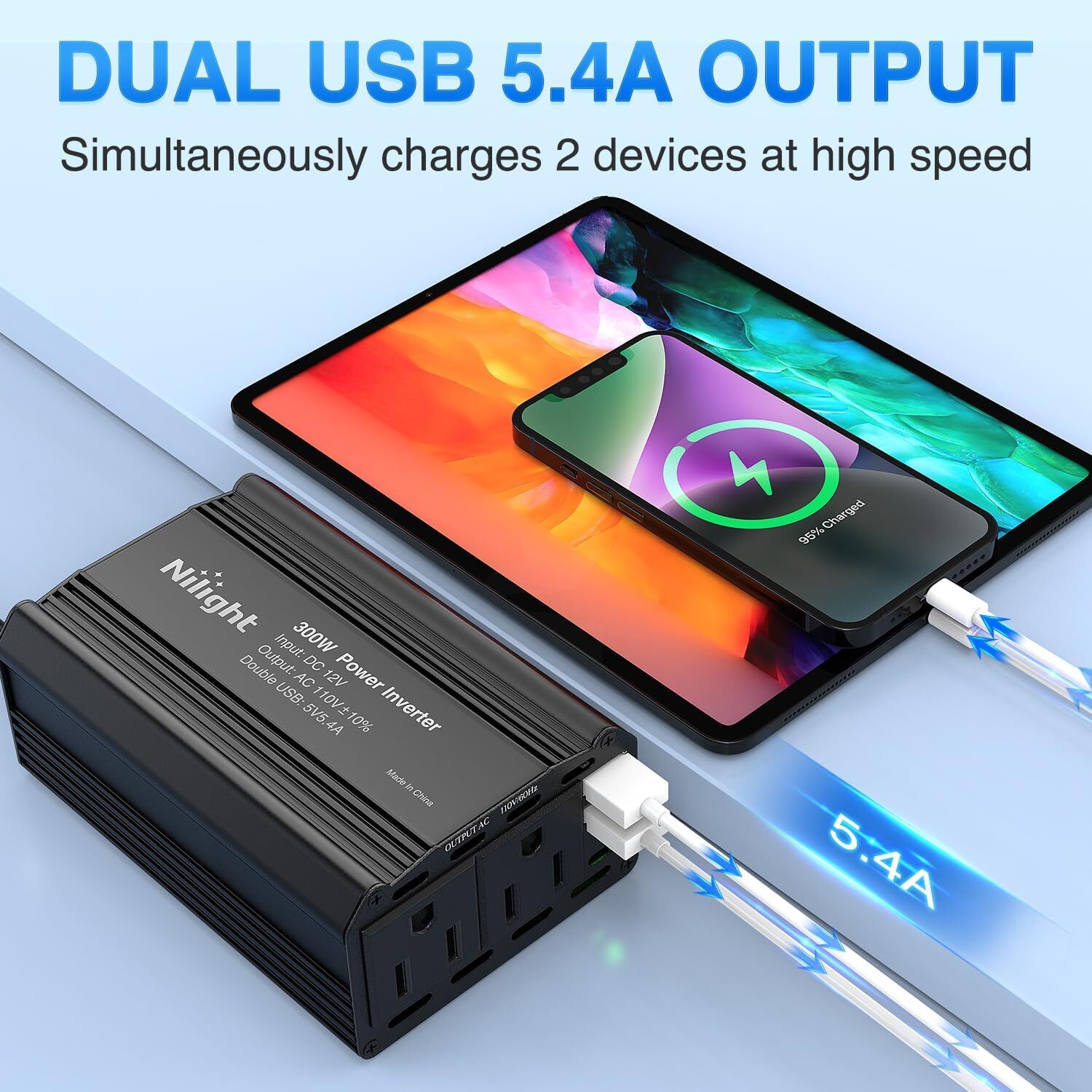 Nilight 300W Power Inverter 12V DC to 110V AC Car Charger Converter