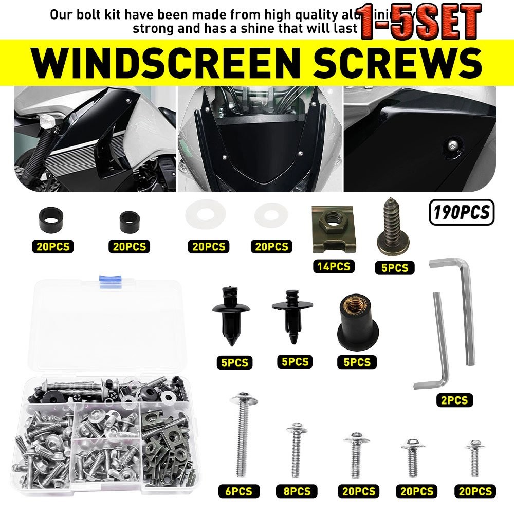For Honda Yamaha Suzuki 190x Sliver Fairing Bolts&Accessories Panel Kit 1-5SET