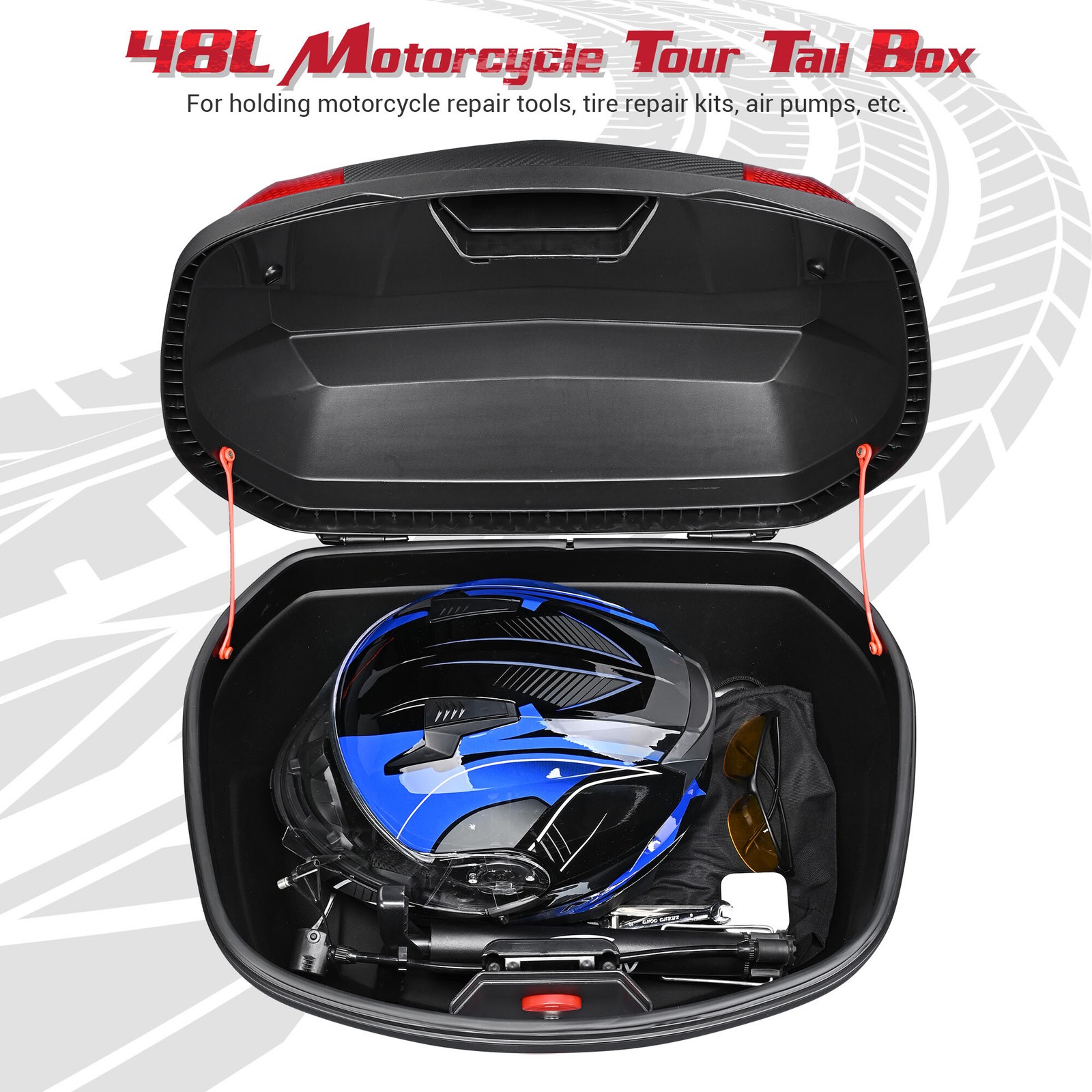 AHR Universal 48L Motorcycle Tour Tail Box Scooter Trunk Storage Lock Top Case