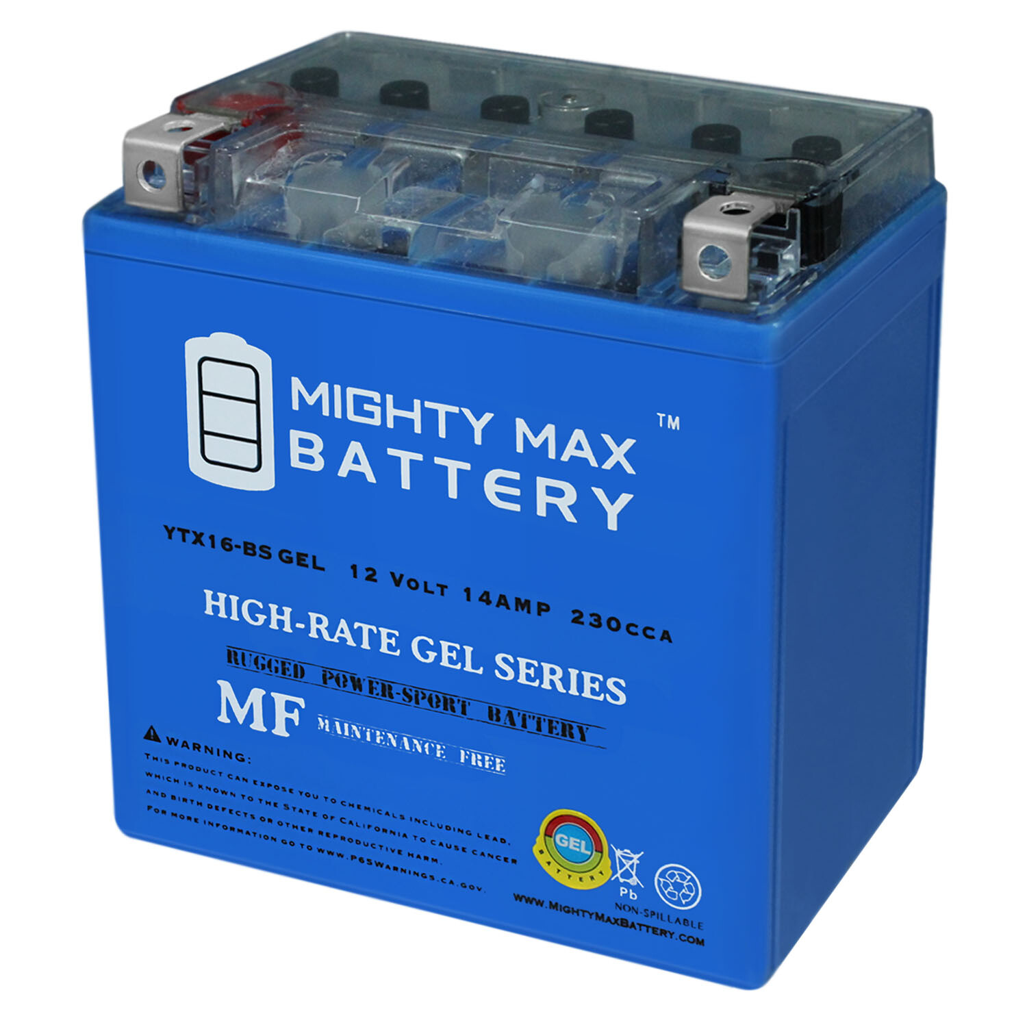 Mighty Max YTX16-BSGEL -12 Volt 14 AH, GEL Type, 230 CCA, Rechargeable Maintenan