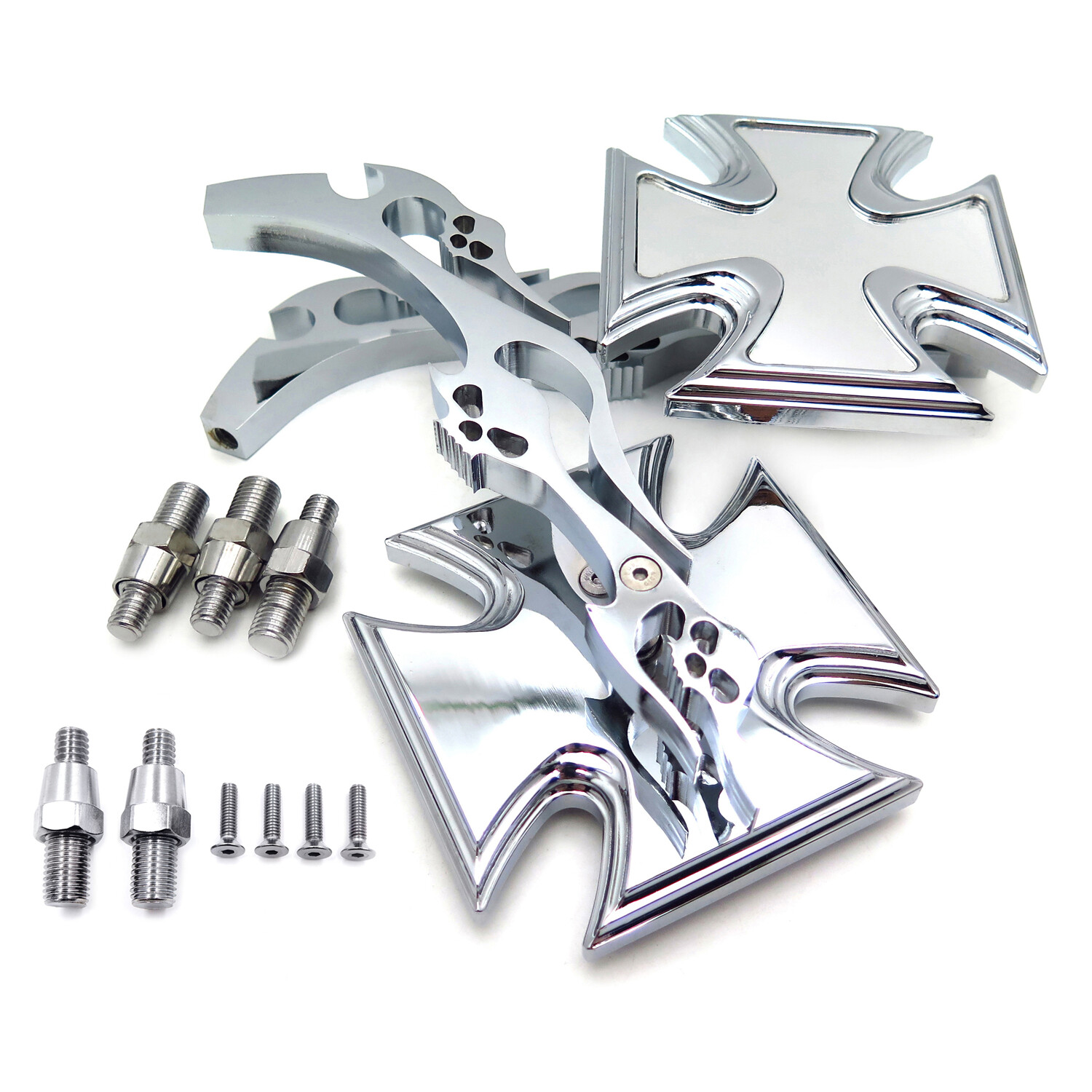 Maltese Cross Flame Chrome Billet Custom Running Acrylic Mirrors Universal Fit