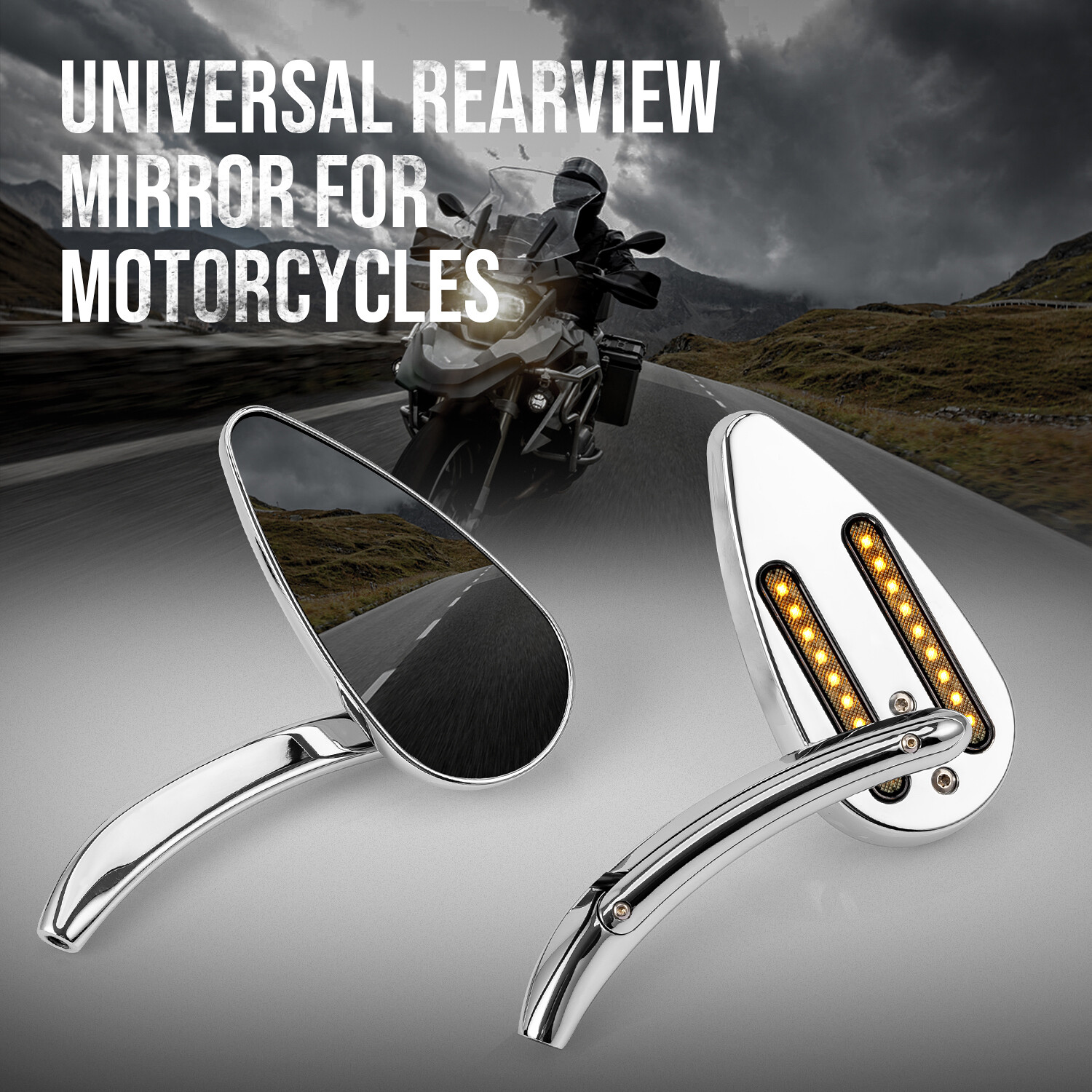 8mm 10mm Motorcycle Mirrors with Brake & Turn Signal Rear LED Mirror Teardrop