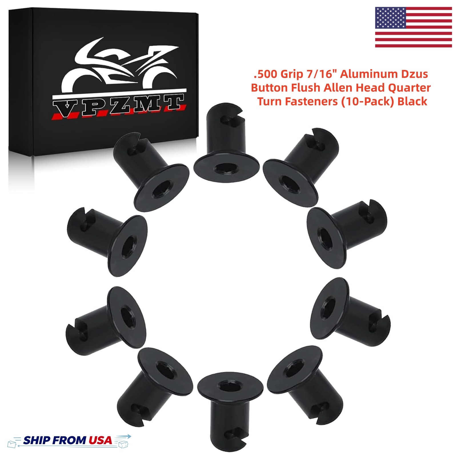 10x .500 Grip 7/16″ Dzus Fasteners Flush Button Allen Quarter Turn Aluminum