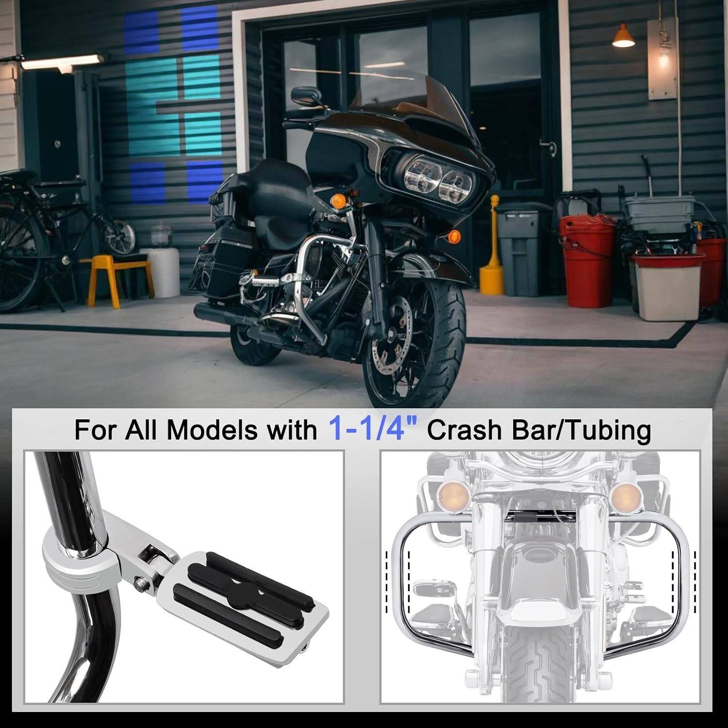 Adjustable Highway Footpegs for 1.25″ 32mm Engine Guards Touring Motorcycle