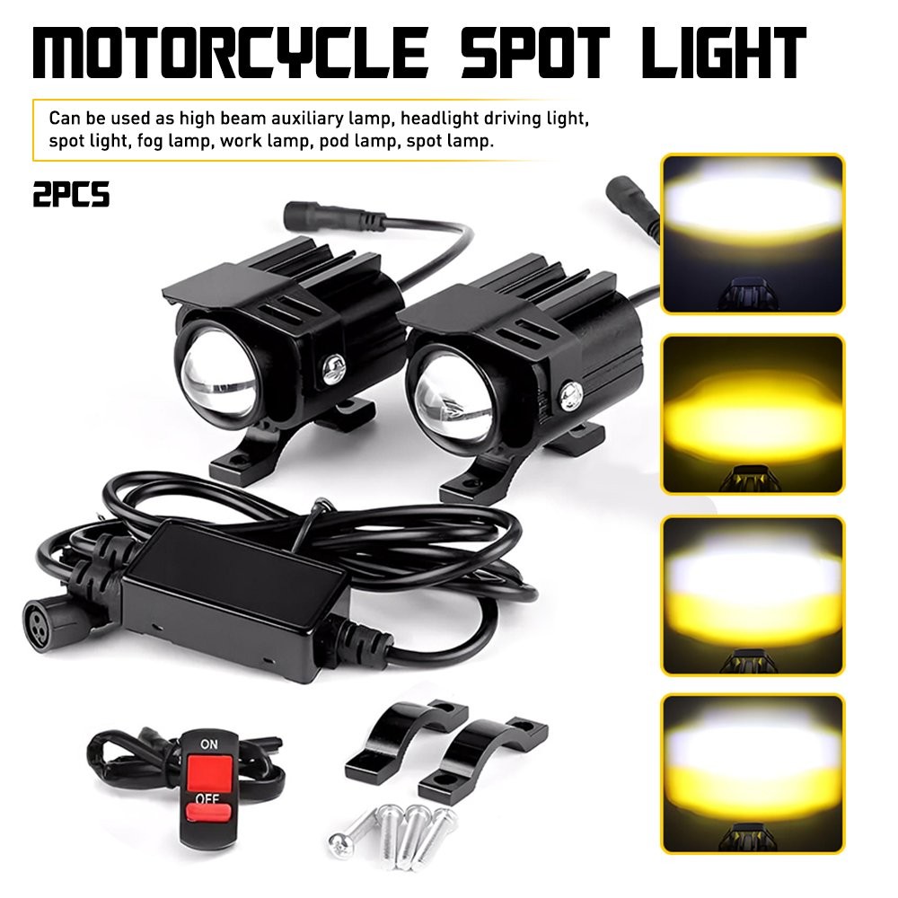 2x Motorcycle ATV UTV LED Spotlight Headlight Fog Light Off-Road White Yellow PU